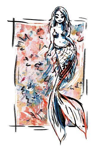 Kleurige zeemeermin print in street art stijl