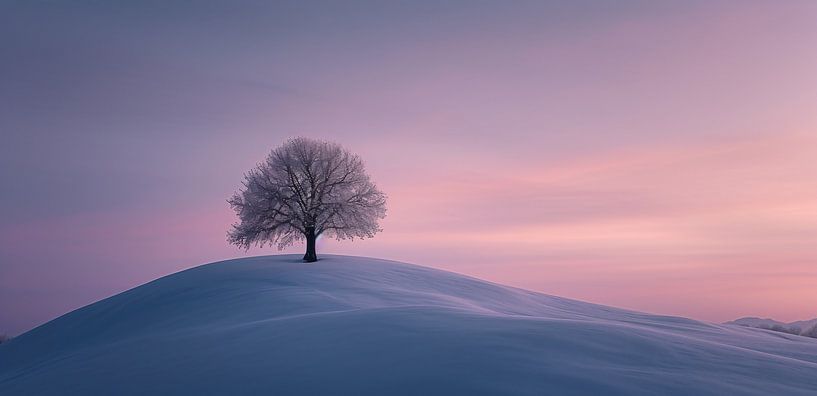 Winterboom in de avondmagie van fernlichtsicht