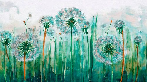 Modern schilderij van paardenbloemen