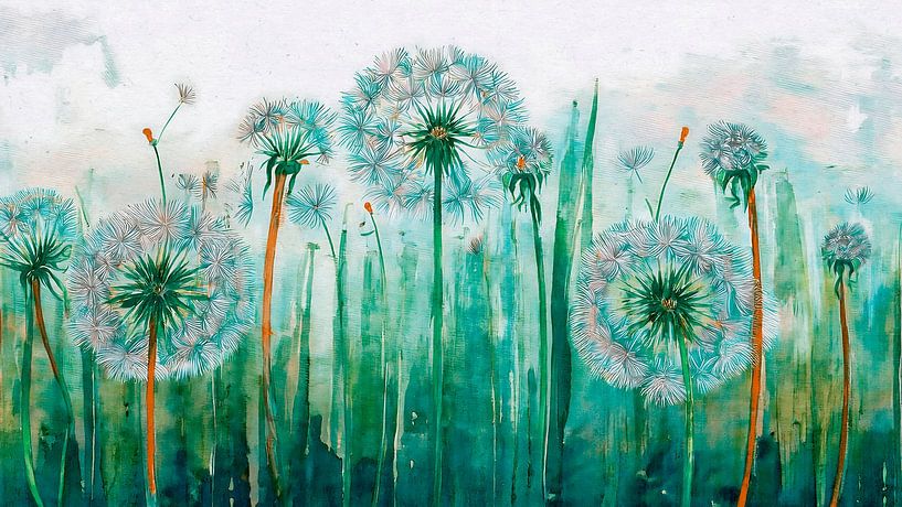 Modern painting of dandelions by Studio Pieternel