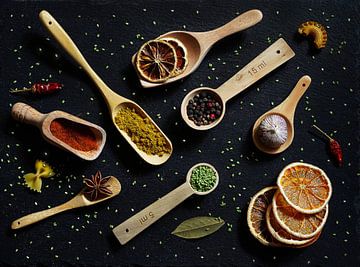 Cheerful variations with wooden spoons and spices. by Saskia Dingemans Awarded Photographer