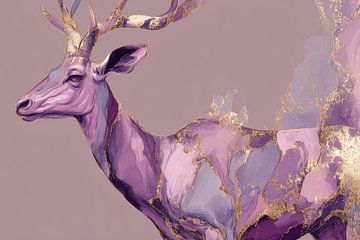 Hirsch in violettem goldenen Traum Abstraktes Porträt
