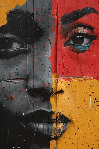 Gesplitst Gezicht met Kleurrijk Verfspetters