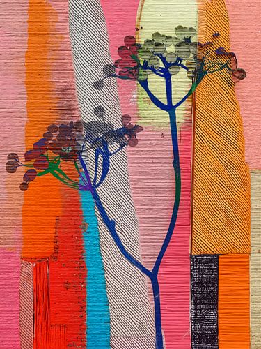 Modern Abstract: Mixed media in  roze, blauw, oranje