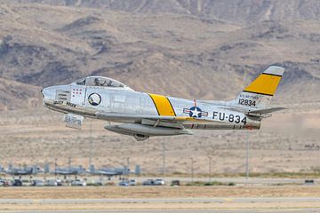 Take-off North American F-86F Sabre "Jolley Roger".