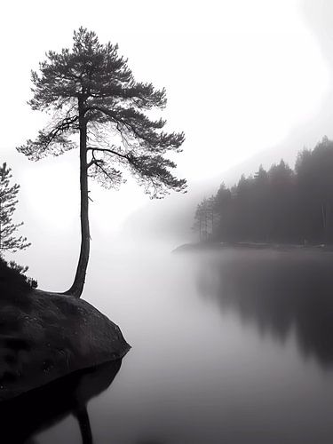 Eenzame boom in mist