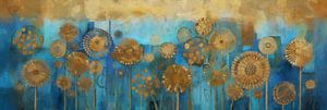 Goldene Blumen in blauem Nebel