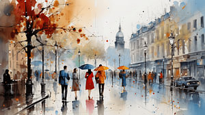 Abstrakte Malerei Acryl-Einkauf  Figuren Kunst, moderne Zusammenfassung, Skyline und Städte im Herbst