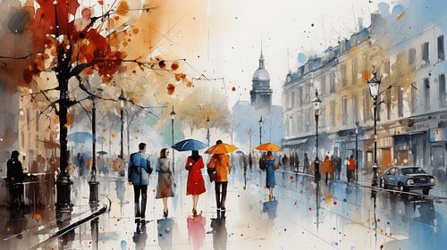 Abstract schilderij acryl winkelen cijfers kunst, modern abstract, skyline en steden in de herfst