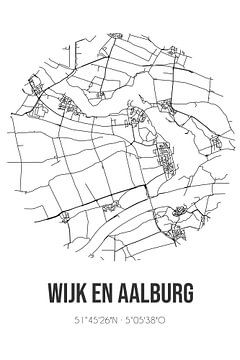 Wijk en Aalburg (Noord-Brabant) | Karte | Schwarz und Weiß von Rezona