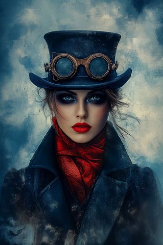 Digitaal portret, Steampunk Queen in Blue no.1