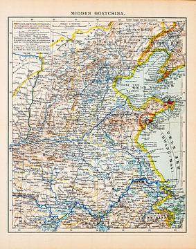 Vintage kaart Midden Oost China van Studio Wunderkammer