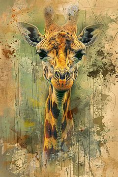 Abstract giraffe portrait on rustic background by Art & Soul Creations