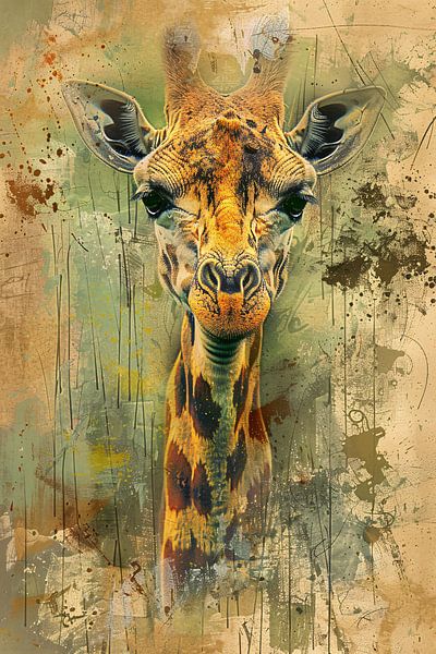 Abstract giraffe portrait on rustic background by Art & Soul Creations