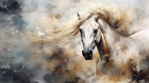 abstract aquarel wit grijs paard