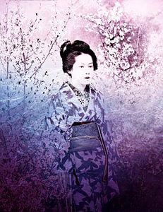 Lila Geisha im Sommer Garten im Japandi Stil