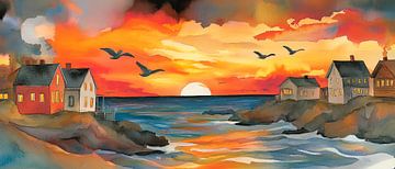 Pittoresk kustlandschap bij zonsondergang van Poster Art Shop