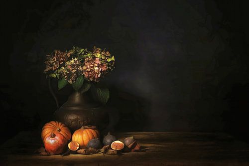 Nieuwe Meester . Herfst stilleven met pompoenen .