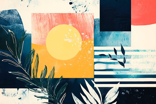 Abstracte compositie met zon en plant
