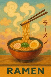 Anime Style Ramen Poster - Japanische Nudelschüssel Aquarell Kunst