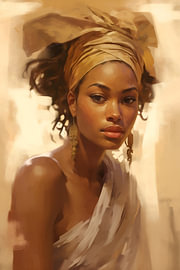Afrikanerin mit goldenem Kopftuch von Steinfox Art