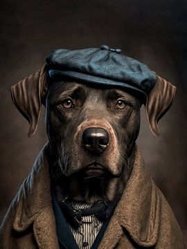 Portrait dog in Peaky Blinders style