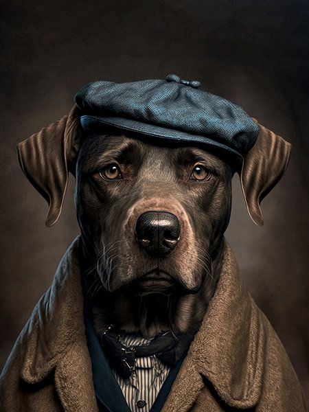 Porträt Hund im Peaky Blinders-Stil von Maarten ten Brug