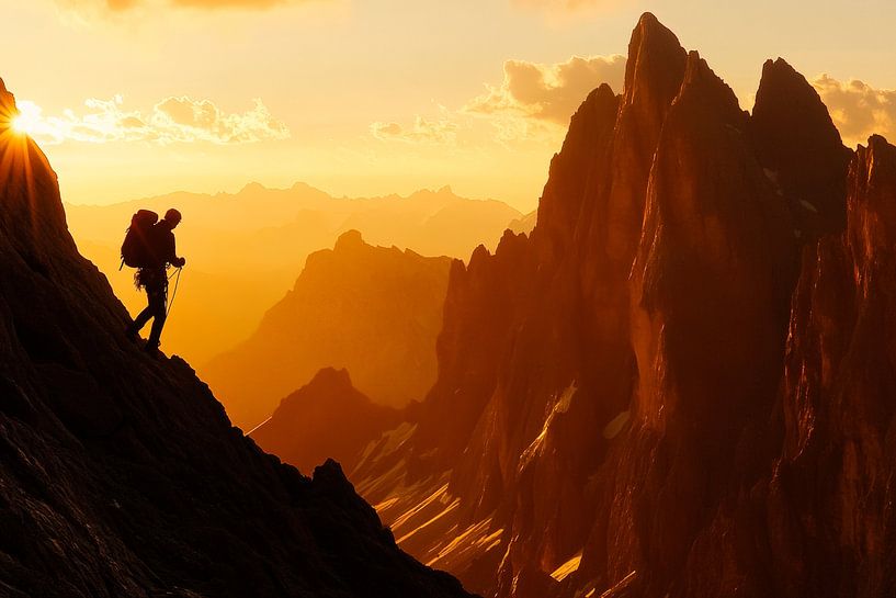 Mountaineers in the sunset by Poster Art Shop
