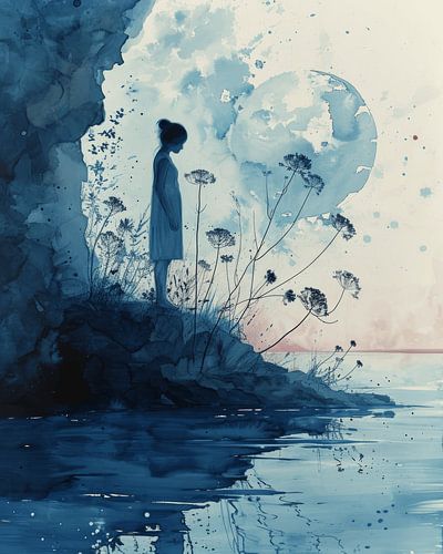 Botanisch portret in kobalt blauw