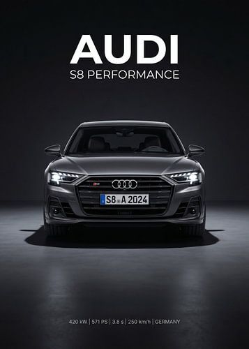 Vorderansicht einer dunkelgrauen Audi S8 Performance-Luxuslimousine