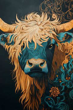 Kunstzinnige Schotse Hooglander met Gedraaide Haardetails van Digitale Schilderijen