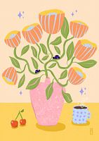 Retro Bell Flowers in a Vase Illustration