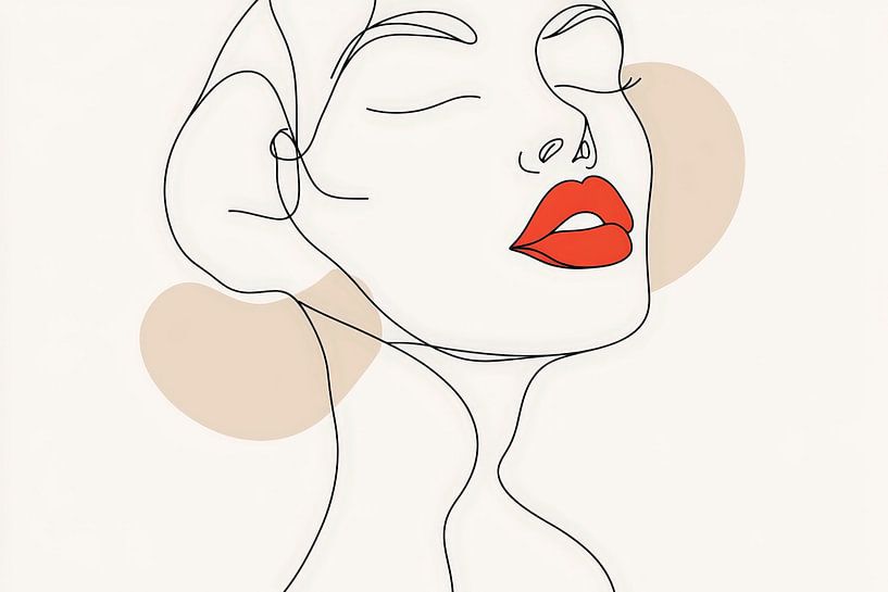 Stilisierte Frauenlinie mit rotem Lippenstift von Poster Art Shop