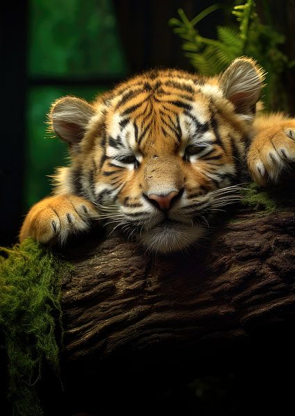 Zauber des Dschungels: Eine bezaubernde Wanddekoration mit einem Tigerbaby von Shine by Nous