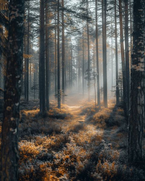 Verwunschener Waldweg entlang schlendern von fernlichtsicht