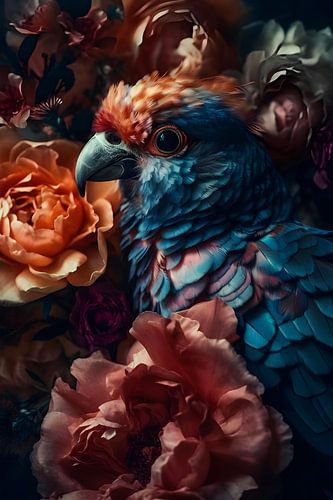 Oiseau parmi des fleurs colorées