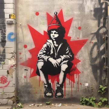 Jongen | Banksy Stijl | Graffiti van Blikvanger Schilderijen