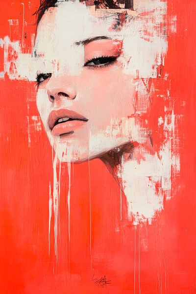 Kunstvolle Porträtstudie in Rot von Poster Art Shop