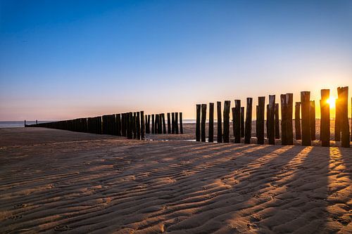 Coucher de soleil sur le brise-lames Zoutelande