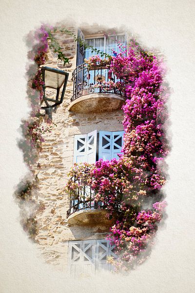 Aquarelle d&#039;une explosion de fleurs colorées à Bormes Les Mimosas par Youri Mahieu