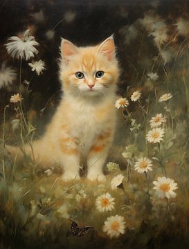 Orange-White Kitten among Daisies and Butterflies by Emil Husstege