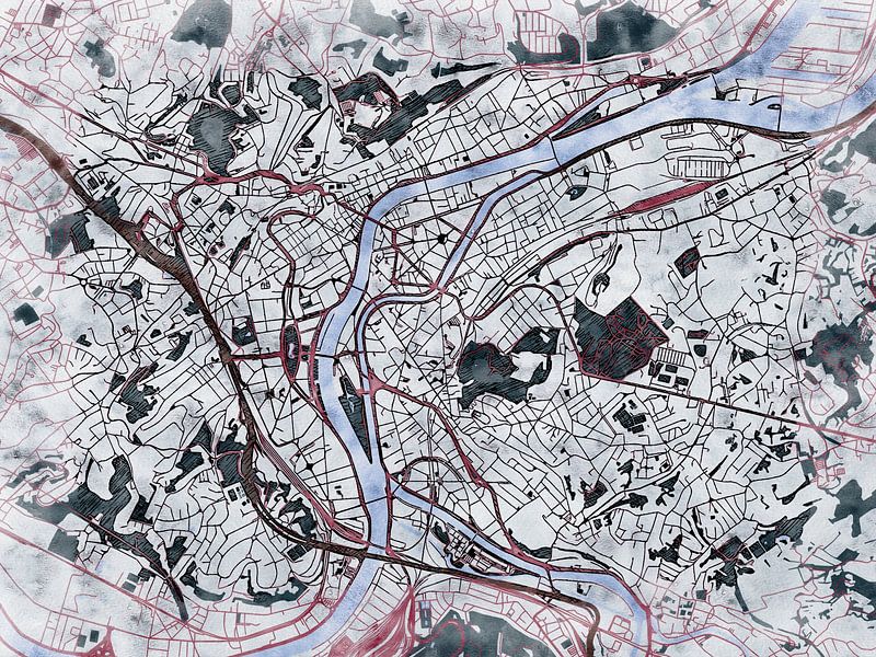 Map of Luik with the style 'White Winter' by Maporia