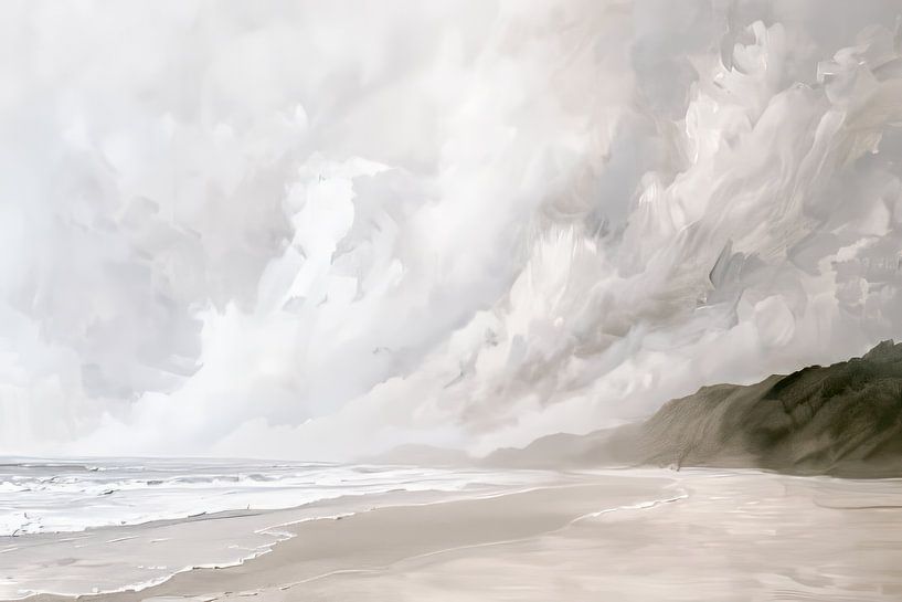 Eine verträumte und ästhetische Strandlandschaft an einem nebligen Tag von Thea