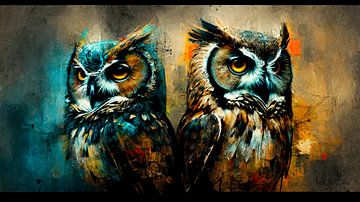 The 2 Owls | Painting Owls | Animals Painting by AiArtLand