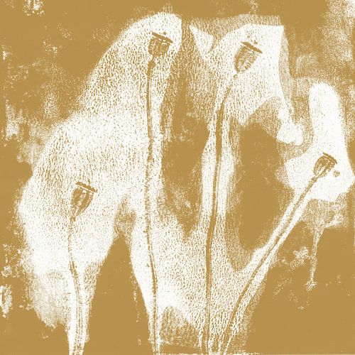 Natuurlijk leven. Moderne botanische kunst in pasteltinten. Klaprozen in okergeel en wit