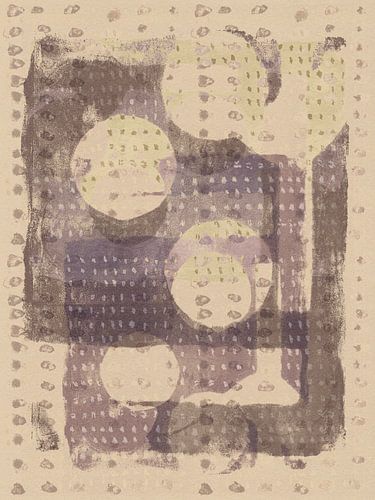 Abstracte organische vormen in taupe, paars en wit.