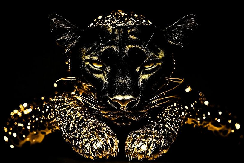 Black panther with gold accents by Art & Soul Creations