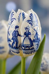 Delfts Blauwe Tulp met Boeren Stelletje