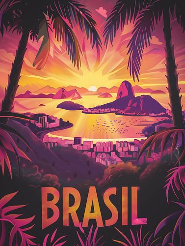 Golden Sunset Over Rio: Brasil Retro Paradise Poster
