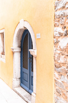 Blue door with yellow wall, Mediterranean splash of colour